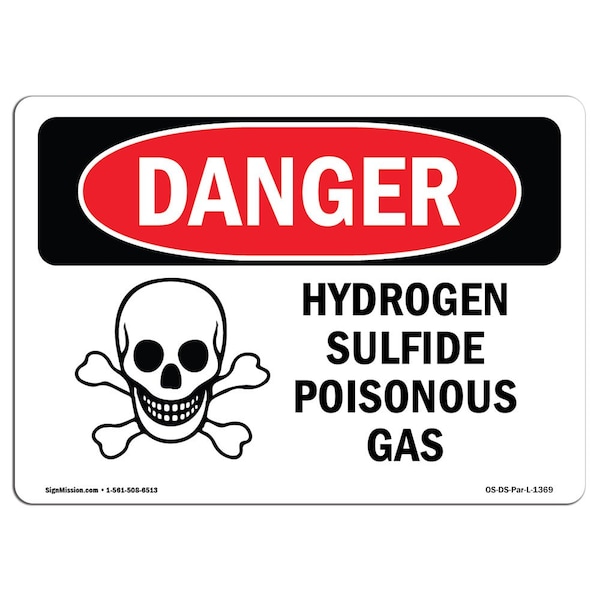 Safety Sign, OSHA Danger, 18" Height, 24" Width, Aluminum, Hydrogen Sulfide Poisonous Gas, Landscape